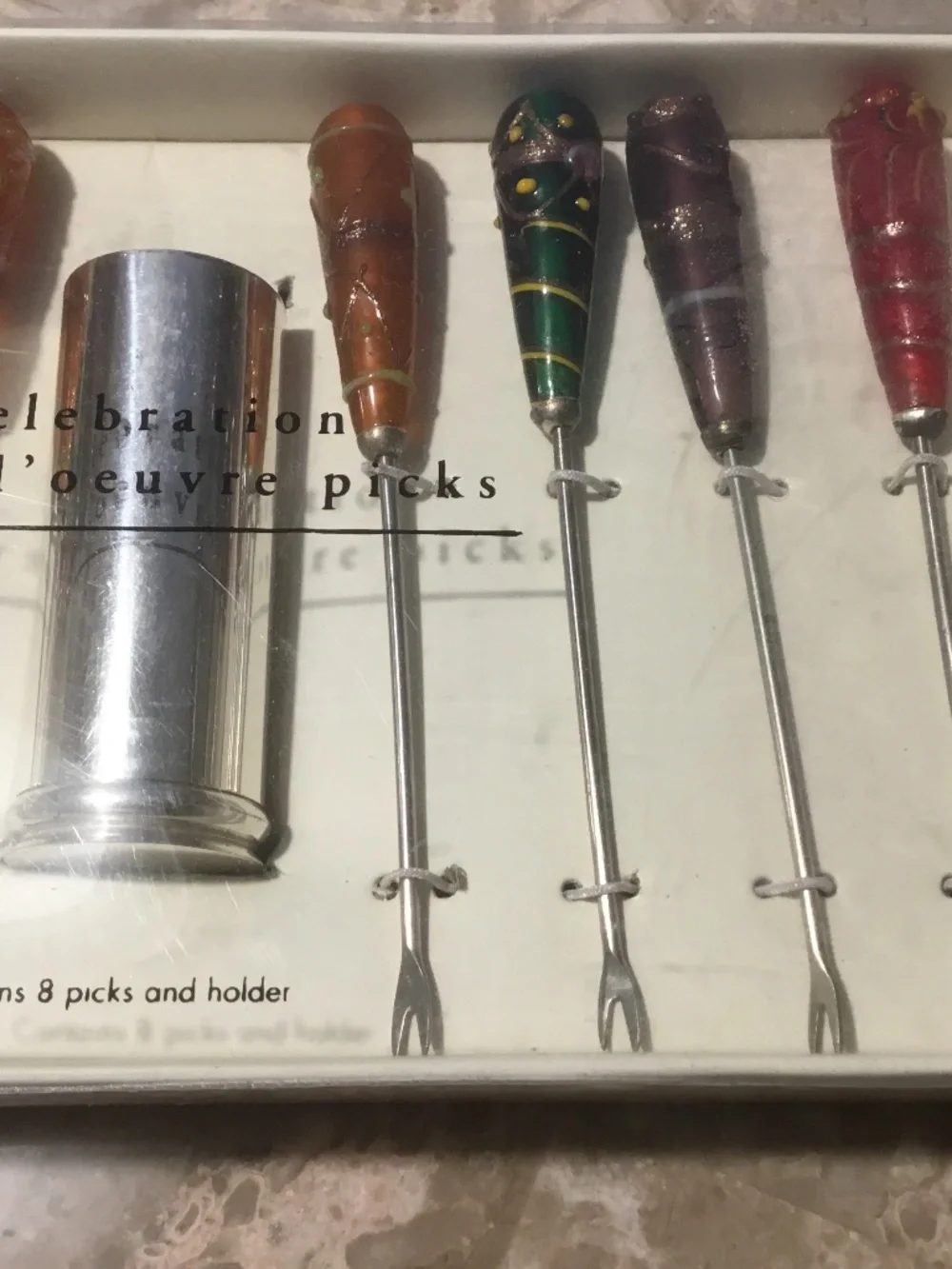 Pier 1 Imports 8 Multi-color picks and Holder (Appetizers)